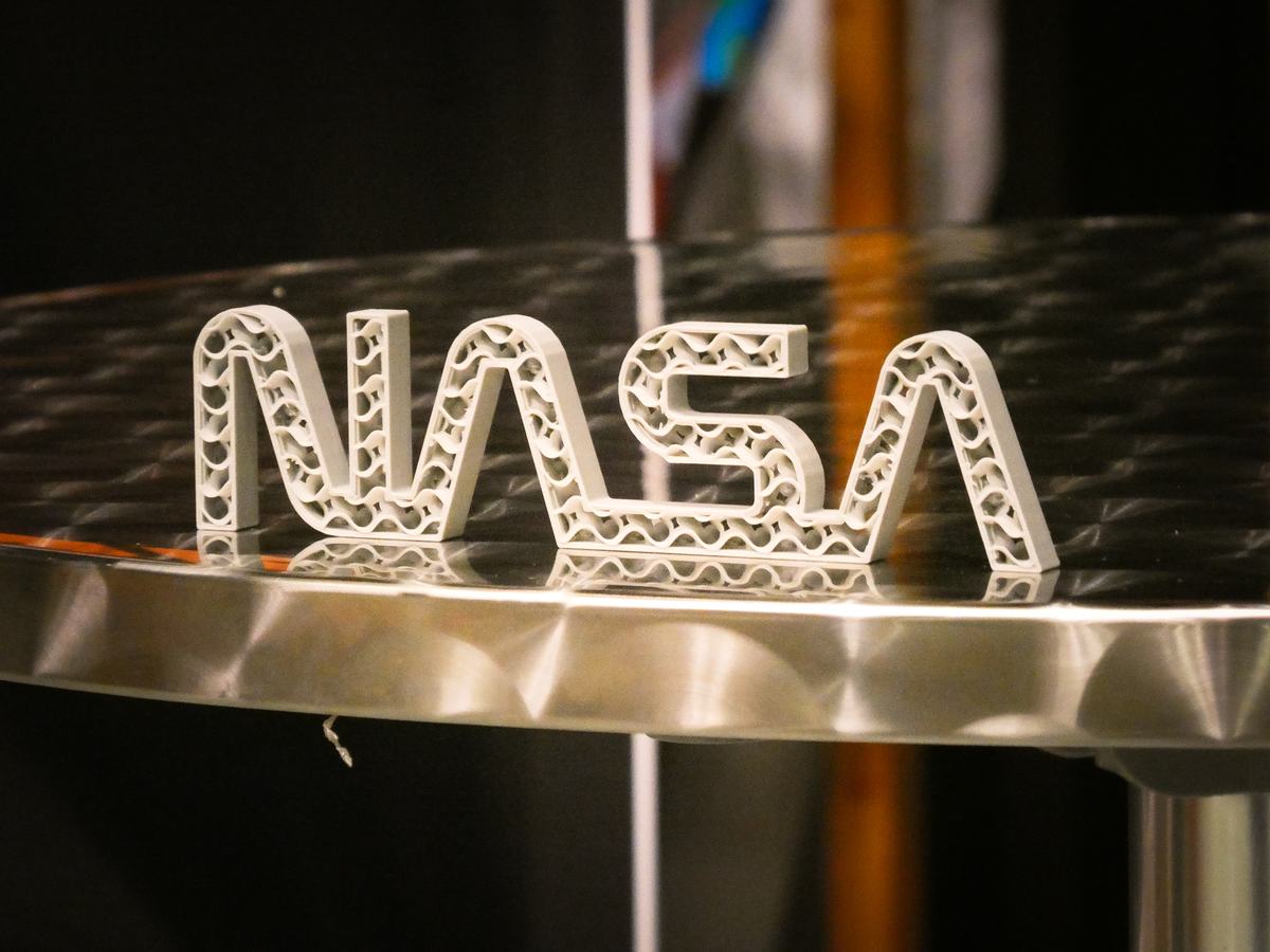 A 3D printed NASA Space Apps piece made for the event.